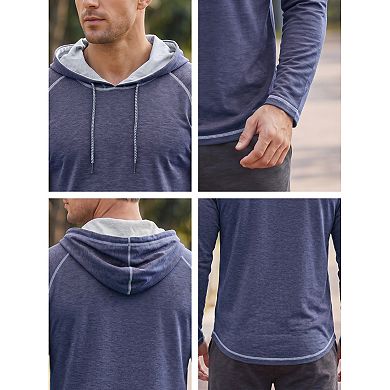 Men's Lightweight Gym Workout Active Long Sleeves Pullover Hooded T-Shirts