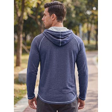 Men's Lightweight Gym Workout Active Long Sleeves Pullover Hooded T-Shirts