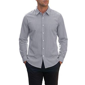 Men's Pinstripe Shirt Long Sleeve Button Down Casual Dress Shirts with Pocket