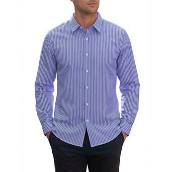 Men's Pinstripe Shirt Long Sleeve Button Down Casual Dress Shirts with Pocket