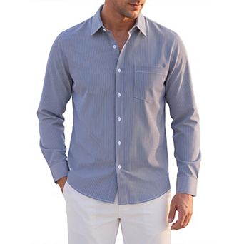 Men's Pinstripe Shirt Long Sleeve Button Down Casual Dress Shirts with Pocket