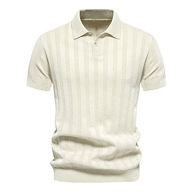 2 Packs Men's Short Sleeve Button Regular Fit Knit Texture Polo Shirt