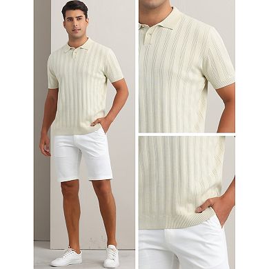 2 Packs Men's Short Sleeve Button Regular Fit Knit Texture Polo Shirt