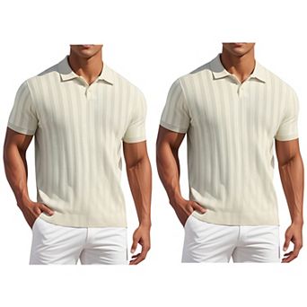 2 Packs Men's Short Sleeve Button Regular Fit Knit Texture Polo Shirt