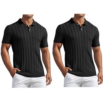 2 Packs Men's Short Sleeve Button Regular Fit Knit Texture Polo Shirt