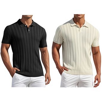 2 Packs Men's Short Sleeve Button Regular Fit Knit Texture Polo Shirt