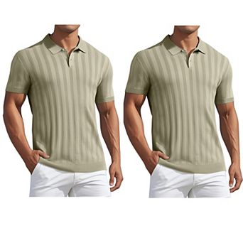 2 Packs Men's Short Sleeve Button Regular Fit Knit Texture Polo Shirt