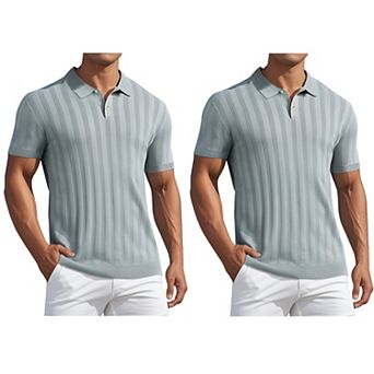 2 Packs Men's Short Sleeve Button Regular Fit Knit Texture Polo Shirt