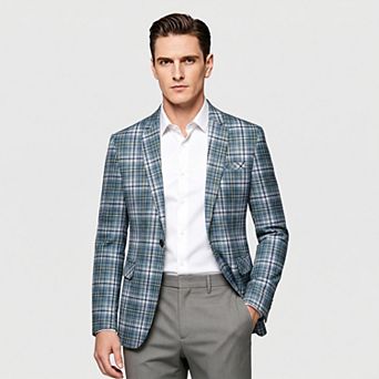 Men's Slim Fit Plaid Blazer One Button Casual Sport Coat Jacket for Business Wedding Party