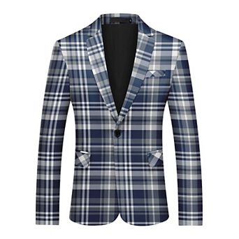 Men's Slim Fit Plaid Blazer One Button Casual Sport Coat Jacket for Business Wedding Party