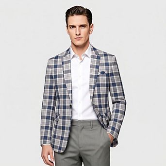 Men's Slim Fit Plaid Blazer One Button Casual Sport Coat Jacket for Business Wedding Party