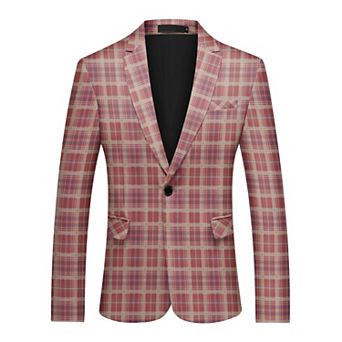 Men's Slim Fit Plaid Blazer One Button Casual Sport Coat Jacket for Business Wedding Party