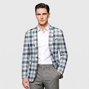 Men's Slim Fit Plaid Blazer One Button Casual Sport Coat Jacket for Business Wedding Party