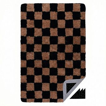 Plush Checkerboard Area Rug for Living Room Bedroom, Modern Shag Rug, Home Decor, Anti-Slip