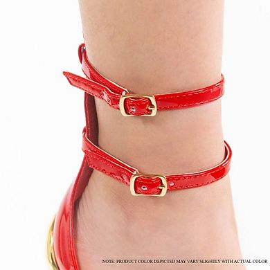 Bonbon-1 Minimalist Double Ankle Strap Metallic Heel Sandals