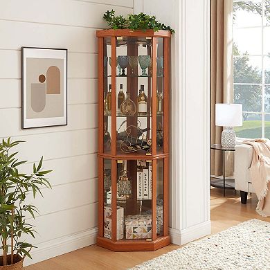 Corner Lighted Curio Cabinet Corner Glass Cabinet