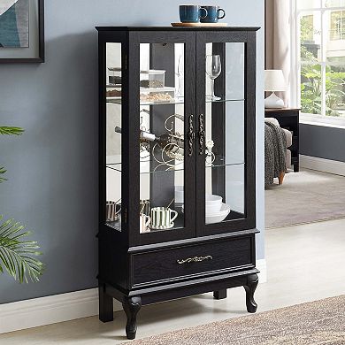 Lighted Curio Cabinet with Glass Doors and Adjustable Shelves