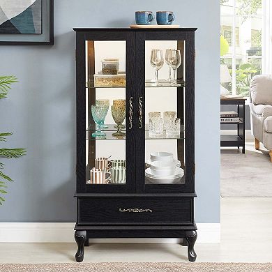 Lighted Curio Cabinet with Glass Doors and Adjustable Shelves