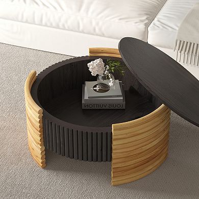 Modern Colorblocked Striped Coffee Table with Flip Top Storage Coffee Table