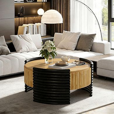 Modern Colorblocked Striped Coffee Table with Flip Top Storage Coffee Table
