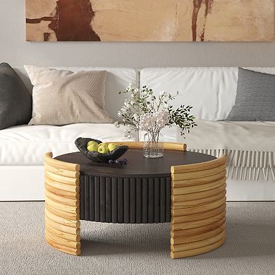 Modern Colorblocked Striped Coffee Table with Flip Top Storage Coffee Table