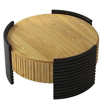 Modern Colorblocked Striped Coffee Table with Flip Top Storage Coffee Table
