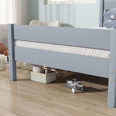 Twin Size Wood Platform Bed Frame with Storage, Solid Rubber Wood, No Box Spring Needed