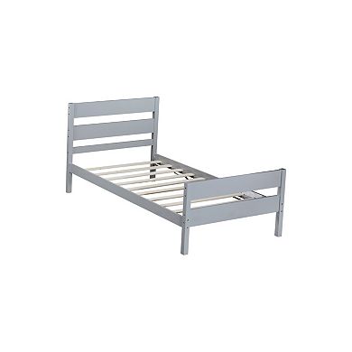 Twin Size Wood Platform Bed Frame with Storage, Solid Rubber Wood, No Box Spring Needed
