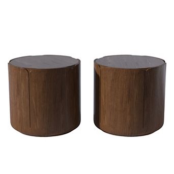 Round Outdoor Indoor Side Table Set Modern Wood Grain Patio Garden Stool Set