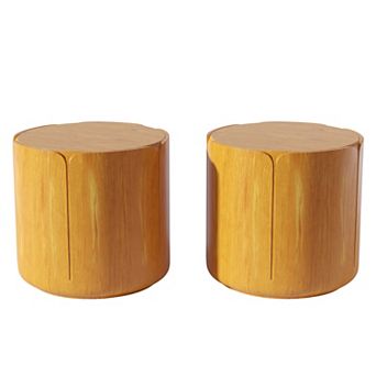 Round Outdoor Indoor Side Table Set Modern Wood Grain Patio Garden Stool Set