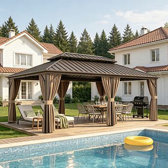 SHADE GRAPHIX 20 ft. x 12 ft. Hardtop Gazebo, Aluminum Outdoor Patio Gazebo w/ Curtain & Netting