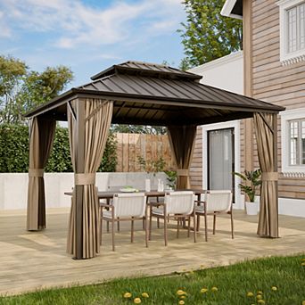 SHADE GRAPHIX 12 ft. x 10 ft. Hardtop Gazebo, Aluminum Outdoor Patio Gazebo w/ Curtain & Netting