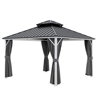 SHADE GRAPHIX 12 ft. W x 12 ft. D Hardtop Gazebo With Double Roof Steel Canopy Curtains & Netting