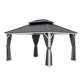 SHADE GRAPHIX 14 ft. W x 12 ft. D Hardtop Gazebo With Double Roof Steel Canopy Curtains & Netting