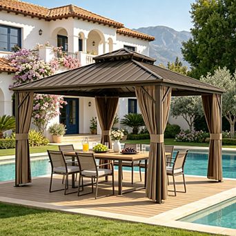 SHADE GRAPHIX 12 ft. x 12 ft. Hardtop Gazebo, Aluminum Outdoor Patio Gazebo w/ Curtain & Netting