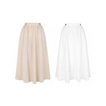 2 Packs Women's Casual Skirt Elastic Waist A Line Midi Skirts Swing Flared Skirt with Pockets