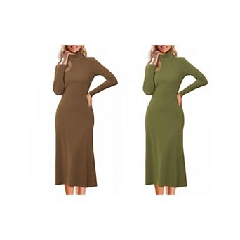 2 Packs Women's Sweater Maxi Dress Turtleneck Long Sleeve Stretch Flowy Ribbed Knit Long Dress