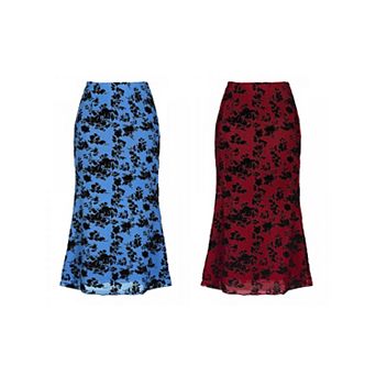 2 Packs Floral Skirt for Women's Elastic High Waist Mesh Fishtail Fall Winter Elegant Midi Skirt