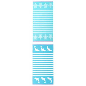 2 Packs Stripe Animals Beach Towel, Quick Dry, Sand Free Marine Life Prints Towel for Beach 55"x28"