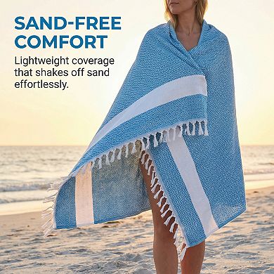 2 Packs Turkish Beach Towel , Geometric Pattern with Tassels Sandproof Quick Dry for Pool 71" x 40"