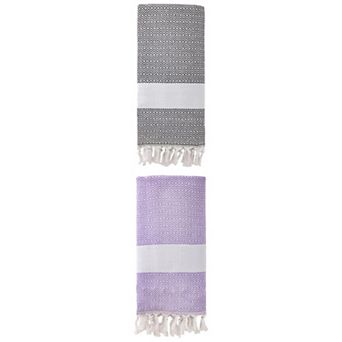 2 Packs Turkish Beach Towel , Geometric Pattern with Tassels Sandproof Quick Dry for Pool 71" x 40"