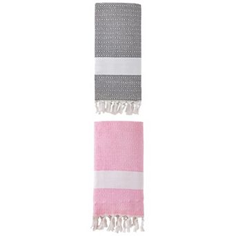 2 Packs Turkish Beach Towel , Geometric Pattern with Tassels Sandproof Quick Dry for Pool 71" x 40"