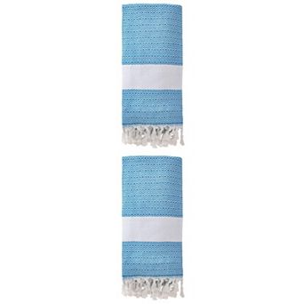 2 Packs Turkish Beach Towel , Geometric Pattern with Tassels Sandproof Quick Dry for Pool 71" x 40"
