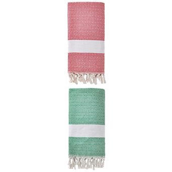 2 Packs Turkish Beach Towel , Geometric Pattern with Tassels, Sandproof Quick Dry 71" x 40"