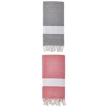2 Packs Turkish Beach Towel , Geometric Pattern with Tassels, Sandproof Quick Dry 71" x 40"