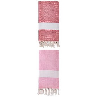 2 Packs Turkish Beach Towel , Geometric Pattern with Tassels, Sandproof Quick Dry 71" x 40"