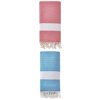 2 Packs Turkish Beach Towel , Geometric Pattern with Tassels, Sandproof Quick Dry 71" x 40"