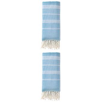 2 Packs Stripe Turkish Beach Towel with Tassel, Quick Dry Sand Free Towel for Beach Bath 71" x 35"