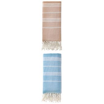 2 Packs Stripe Turkish Beach Towel with Tassel, Quick Dry Sand Free Towel for Beach Bath 71" x 35"