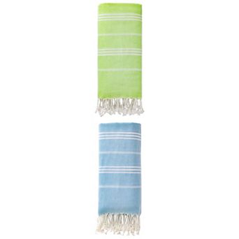 2 Packs Stripe Turkish Beach Towel with Tassel, Quick Dry Sand Free Towel for Beach Bath 71" x 35"